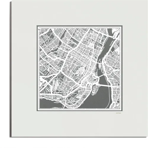 Vista 24 de O3 Design Studio San Diego, CA Paper Cut Map Matted Grey 20x20 in Paper Art