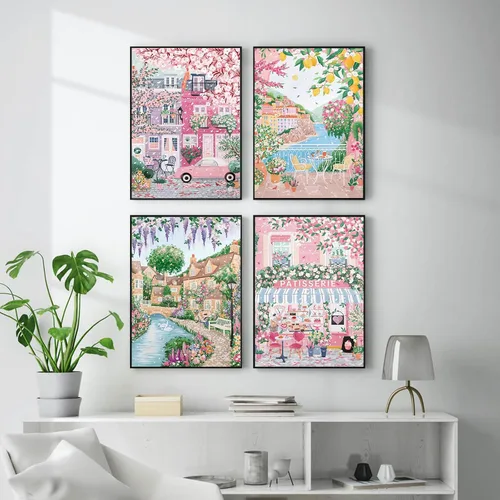 Vista 4 de Paquete de 4 kits de arte de diamantes de City in Love para adultos, kits de pintura de diamantes para adultos para principiantes, kits de arte