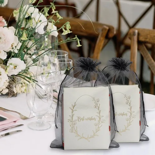 Vista 5 de Uigidori 100 bolsas de organza de alta calidad, bolsas de regalo de organza transparente de 8 x 12 pulgadas con cordón, bolsas grandes de malla