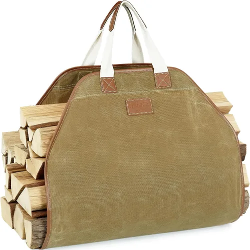Vista 9 de INNO STAGE Bolsa de lona para troncos, bolsa de madera duradera, accesorios para estufas de chimenea, soporte de leña extra grande con asas