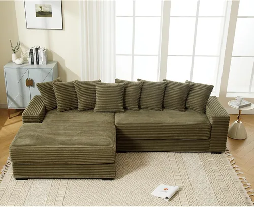 Vista 7 de Sofá modular de pana de 111 pulgadas, tamaño completo, color verde Convertible Sleeper Sofa Bed for Living Room, Hotel, Left L-Shaped Couch with