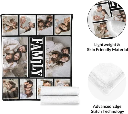 Vista 5 de Mantas personalizadas con fotos, manta personalizada con imagen para familia, mamá, papá, parejas, bebé, manta de fotos personalizada con collage