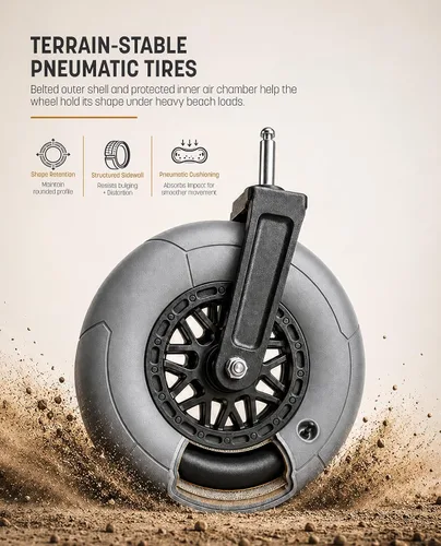 Vista 3 de Carro de playa con ruedas grandes para arena, carrito utilitario con marco de acero todo terreno con neumáticos de 9 pulgadas, diseño plegable