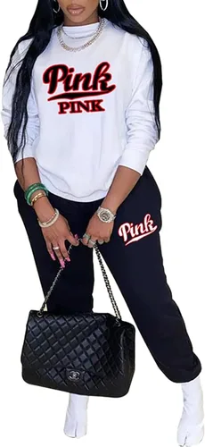 Vista 2 de Nhicdns Women's 2 Piece Outfit Sweatsuits sets Long Sleeve Pullover and Jogger Pants Letter Print Tracksuits with Pockets
