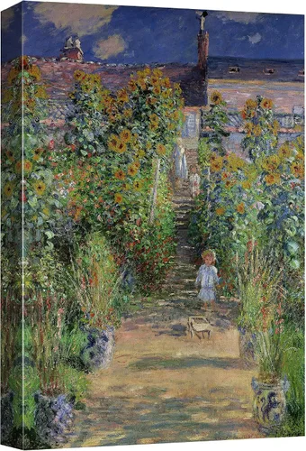 Vista 12 de wall26 Claude_Monet - Camas de flores en Vetheuil - Arte moderno impresionista - Arte en lienzo para el hogar, 12 x 18 pulgadas