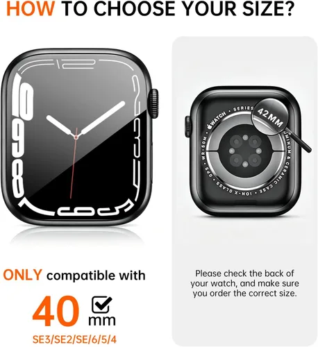 Vista 2 de Paquete de 2 fundas impermeables 2 en 1 para Apple Watch Series SE SE 6 5 4 40mm, borde recto de PC frontal y trasero con protector de pantalla