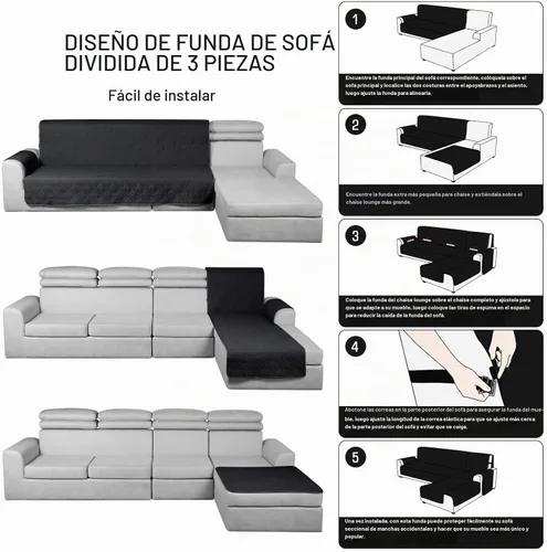 Vista 7 de TAOCOCO Fundas de Sofá Seccional 100% Impermeables en Forma de L, Fundas de Sofá de 3 Piezas, Funda de Chaise Lounge para Mascotas y Niños, Fundas