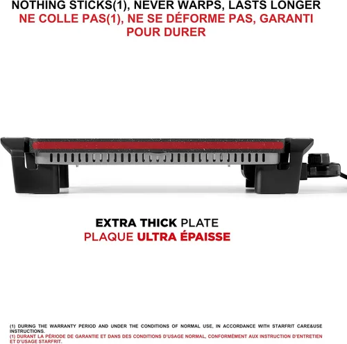Vista 6 de Starfrit The Rock Electric - Parrilla y plancha reversible Rock.Tec antiadherente, control de temperatura variable, asas de tacto frío, 1500 W