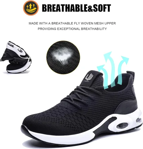 Vista 4 de LIWEGHT Zapatos de punta de acero para mujer, zapatos de seguridad ligeros para mujer, cómodos zapatos de punta de acero compuestos, zapatos