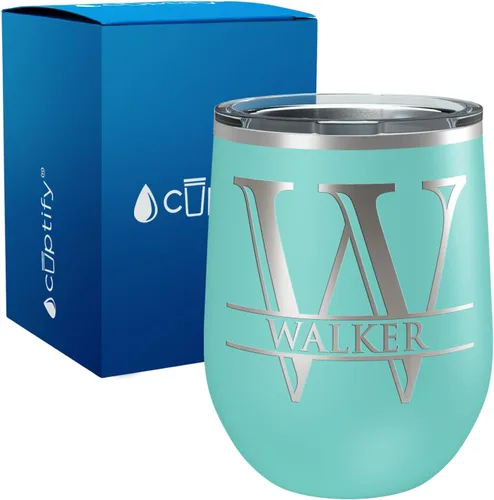 Vista 70 de Vaso personalizado de regalo de cumpleaños para mujeres y hombres, con monograma de escritura dividida, inicial y nombre grabado en negro, taza