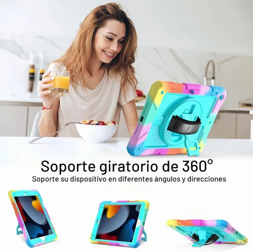Vista 3 de LTROP Funda para iPad de 9ª/8ª/7ª generación (2021/2020/2019), Funda para iPad de 10.2" a prueba de golpes con correa para el hombro, soporte