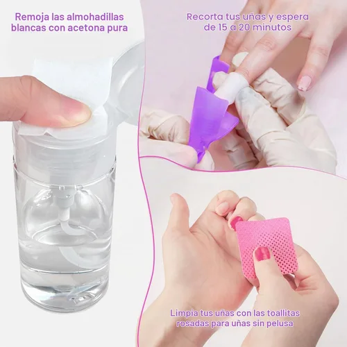 Vista 3 de Eyxformula Kit removedor de esmalte de gel – 10 clips para uñas de los pies, 10 clips de remojo de uñas de dedos, 400 toallitas sin pelusa, 2 limas
