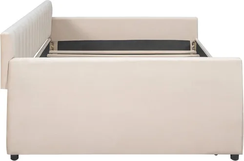 Vista 8 de Sofá cama tapizado de tamaño completo con nido y soporte de listones de madera, elegante sofá cama para sala de estar y dormitorio