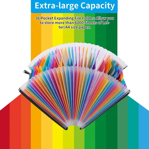 Vista 4 de EOOUT Carpeta de archivos expansible de 36 bolsillos, organizador de archivos de acordeón tamaño carta con borde de tela, gran capacidad
