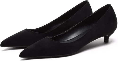 Vista 2 de Zapatos de tacón de gatito para mujer, clásicos, cerrados, puntiagudos, de 2 pulgadas, sin cordones, formal, para oficina, trabajo, boda, zapatos