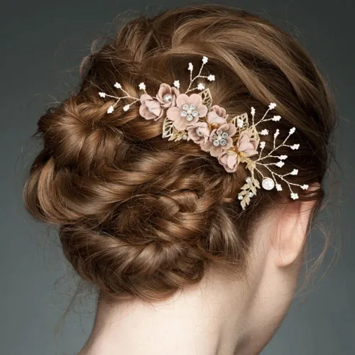 Vista 2 de inSowni - Juego de 20 peines laterales para el pelo con flores en tonos rosa polvoriento, azul y blanco, pinzas para el pelo con flores, pinzas