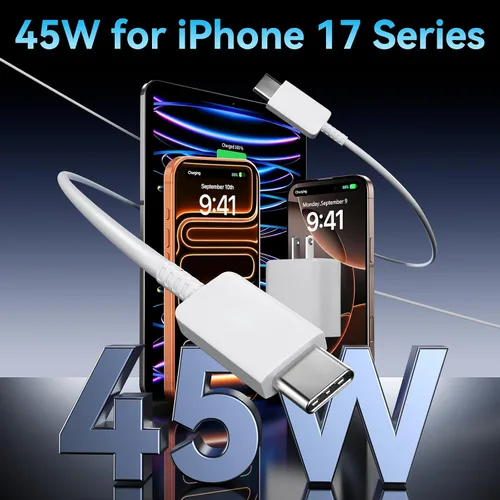 Vista 8 de Cable de carga USB C de 10 pies de largo, cable de carga rápida para iPhone con bloque de cargador de teléfono USBC, cargador tipo C súper rápido