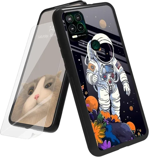 Vista 125 de Funda para Motorola Moto G Play 4G 2024 con protector de pantalla, parte trasera de vidrio templado + funda de silicona suave TPU absorción