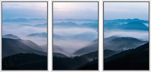 Vista 35 de SIGNWIN Lienzo enmarcado para pared, juego de arte nublado de tormenta, cielo, bosque otoñal, árboles, rústico, naturaleza, fotografía, realismo
