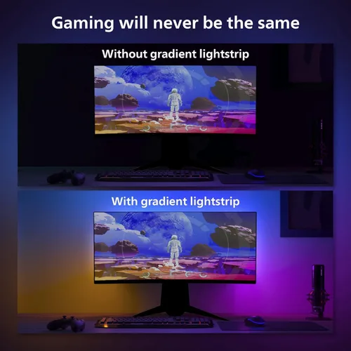 Vista 6 de Philips Hue Tira de luz LED de PC con degradado de ambiente blanco y de color para monitores de 24 a 27 pulgadas, requiere Hue Hub, compatible