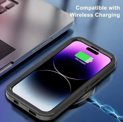 Vista 5 de Funda para iPhone 14 Pro Max con 2 protectores de pantalla, resistente de servicio pesado a prueba de golpes, protección contra caídas, resistente
