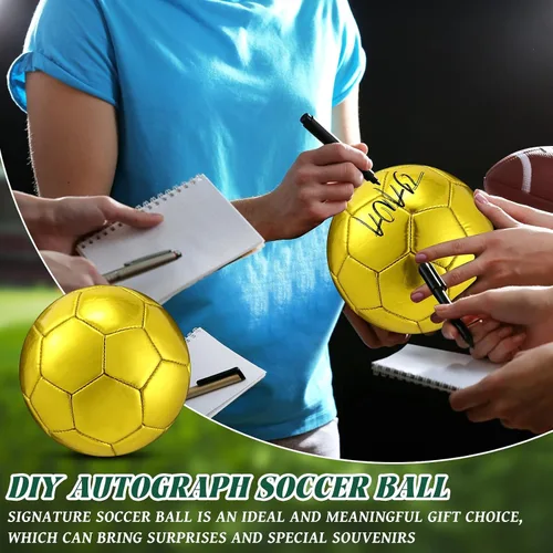 Vista 3 de WinnerWhy Balón de fútbol dorado con autógrafo, tamaño oficial, mini trofeo de fútbol, fútbol dorado personalizado con bomba de aire para trofeos