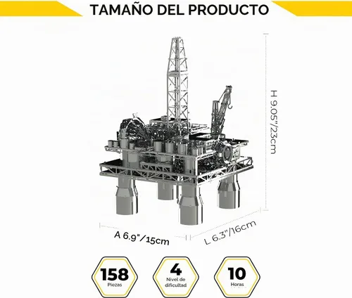 Vista 9 de METAL-TIME, Modelo de plataforma de perforación offshore, kits de modelo de metal, plataforma offshore, rompecabezas de metal 3D, kit