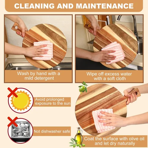 Vista 6 de Uiifan 3 tablas de cortar de madera de acacia con mango de madera para cortar charcutería, bandeja de servir en bloque de carnicero de varios