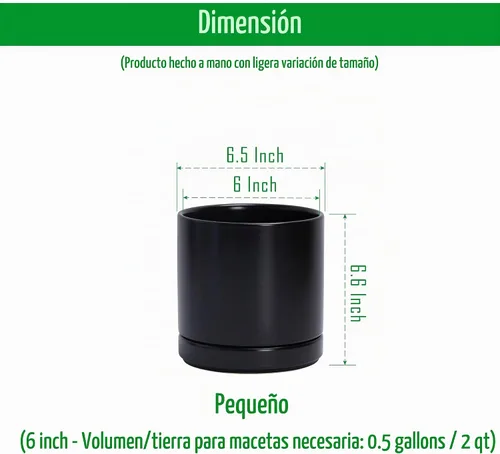 Vista 3 de D'vine Dev Paquete de 2 macetas de cerámica con platillos, color negro, 6.5