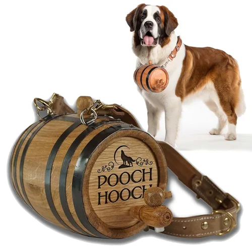 Vista 17 de St Bernard - Collar de barril de whisky para perro, 'M.U.T.T.' - Dispensador de barril de roble de 1/2 litro para perros San Bernardo con correa