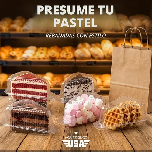 Vista 7 de 25 recipientes para rebanadas de pastel con tapas Recipientes de plástico desechables medianos con bisagras Recipiente transparente para tarta