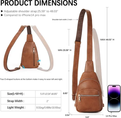 Vista 5 de CLUCI Small Sling Bag for Women, Leather Crossbody Fanny Packs Trendy, Women's Chest Bag