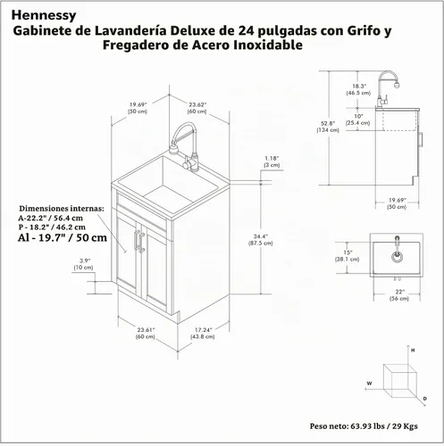 Vista 11 de SIMPLIHOME Hennessy - Lavabo y armario de lavandería de acero inoxidable de 24 pulgadas, color blanco Blanco (Glacier White)