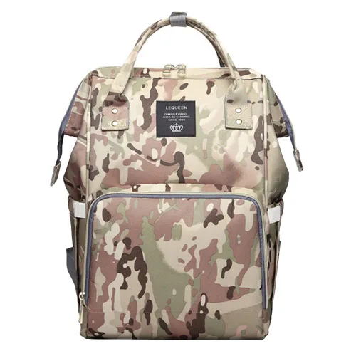 Vista 11 de Bolsa de pañales con estampado de leopardo, mochila multifunción para el cuidado del bebé, bolsa de viaje impermeable para mamá, color marrón
