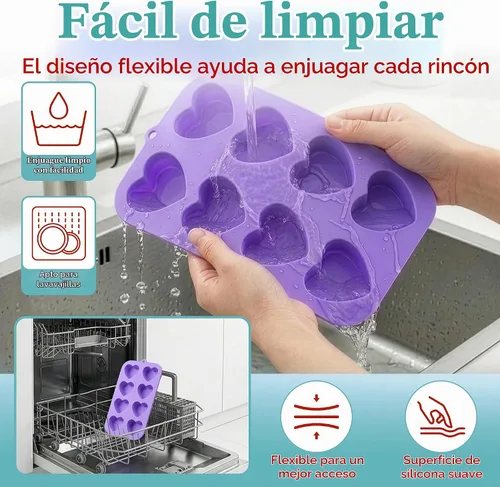 Vista 6 de Bakerpan Paquete de 2 moldes de silicona para hornear – Mini moldes para pasteles en forma de corazón para cupcakes, magdalenas, brownies y postres