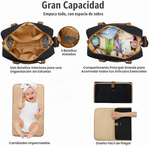 Vista 5 de GOBABYMART Diaper Bag Tote for Moms, Baby Hospital Bag with Insulated Bottle Pockets, Changing Pad & Stroller Straps