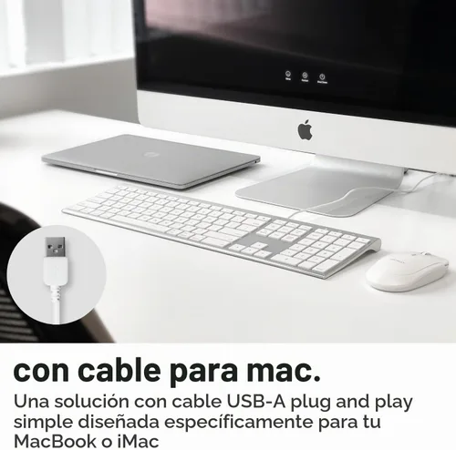 Vista 2 de Macally Teclado de computadora con cable USB ultra delgado, compatible con teclado Apple o Windows, tamaño completo con 20 teclas de teclado Mac