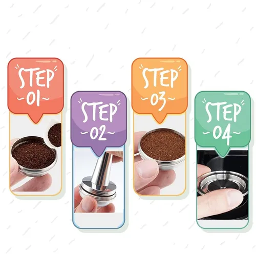 Vista 3 de Sesama Cápsulas de café reutilizables para Nespresso VertuoPlus VertuoPlus Vertuoline Series 304 de acero inoxidable, ecológicas, recargables