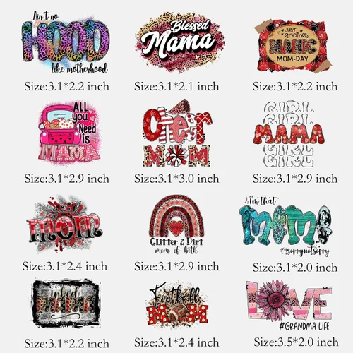 Vista 2 de 12 piezas de letras Mama para planchar, calcomanías de transferencia térmica DIY para ropa de mujer, pegatinas para planchar en camisetas, jeans