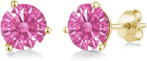 Vista 97 de Gem Stone King Aretes de oro de 14 quilates, 0.236 in, piedra natal redonda, Martini, 3 puntas, aretes de oro para mujer