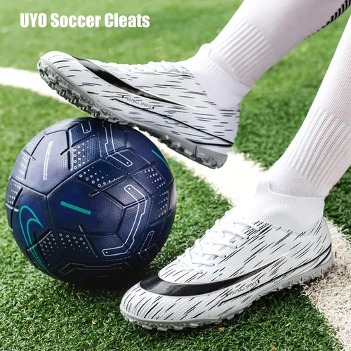 Vista 7 de Zapatos de fútbol para hombre, tacos de fútbol para interiores, con cordones, antideslizantes, botas de césped