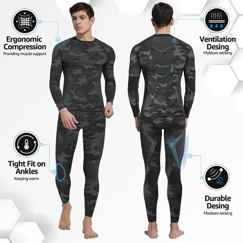 Vista 4 de UNIQUEBLLA - Conjunto de ropa interior térmica para hombre, capa base térmica, parte inferior para clima frío