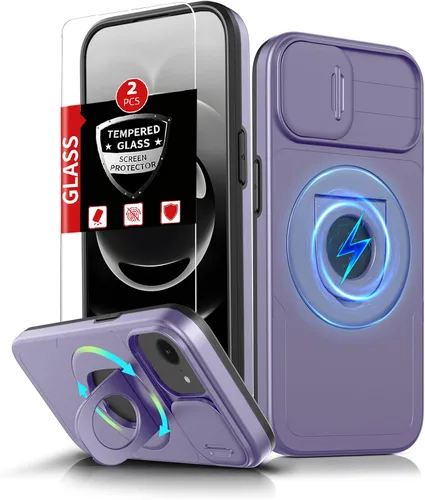 Vista 96 de Funda magnética para iPhone 11 Pro compatible con carga inalámbrica MagSafe, con 2 protectores de pantalla, anillo kickstand de 360° integrado +