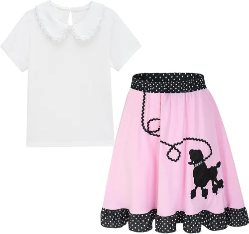 Vista 2 de ZeroShop Disfraz de caniche de Halloween de los años 50 para niñas con accesorio de Sock Hop para niños