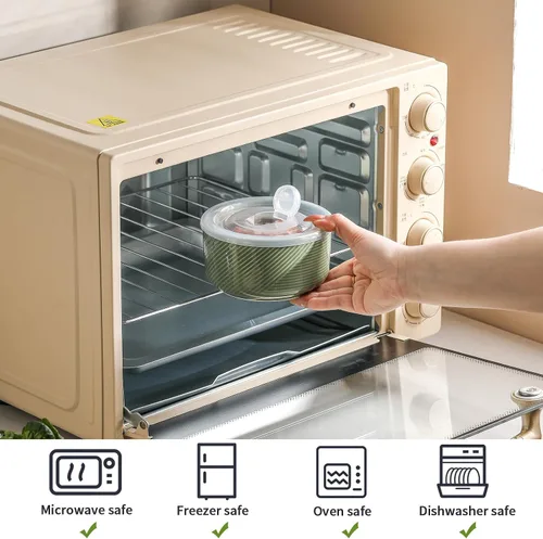 Vista 2 de Recipiente de cerámica con tapa: recipiente de almacenamiento de alimentos apto para microondas de 20 onzas para sopa, ensalada, cereales, sobras