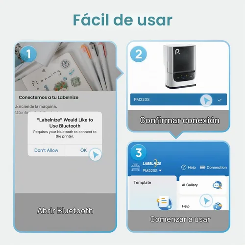Vista 4 de POLONO Máquina etiquetadora PM220S con cinta, etiquetadora Bluetooth, perla