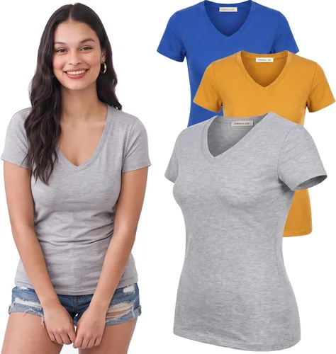 Vista 42 de Emmalise Camiseta de manga corta para mujer, cuello en V, tallas junior y plus
