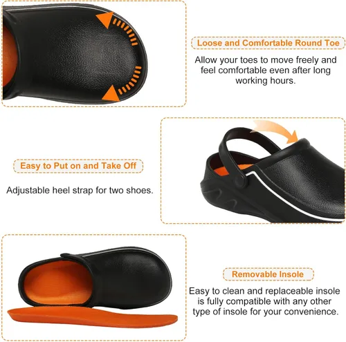 Vista 4 de JSWEI Zapatos de cocina unisex para adultos, antideslizantes, resistentes al agua, para hombres, mujeres, enfermeras, jardineros, interiores