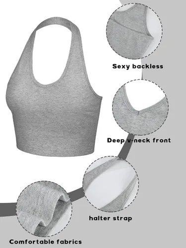 Vista 4 de Geyoga 6 piezas de camisetas halter para mujer, cuello en V, sin espalda, sin mangas, chaleco sin mangas para niñas