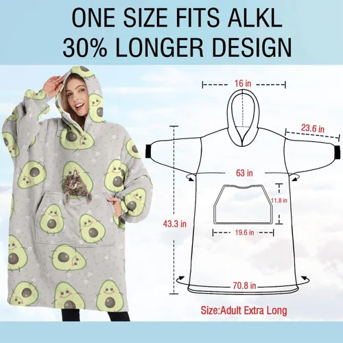 Vista 6 de Wearable Oversized Blanket,Sherpa Blanket Hoodie with Super Pockets,Super Warm Fuzzy Pullover for Women & Men